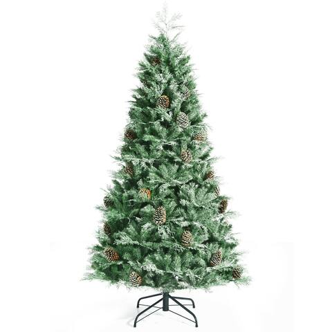 7 Feet Snow Flocked Artificial Christmas Tree with 1139 Glitter PE and PVC Tips - 7FT X 4.3FT