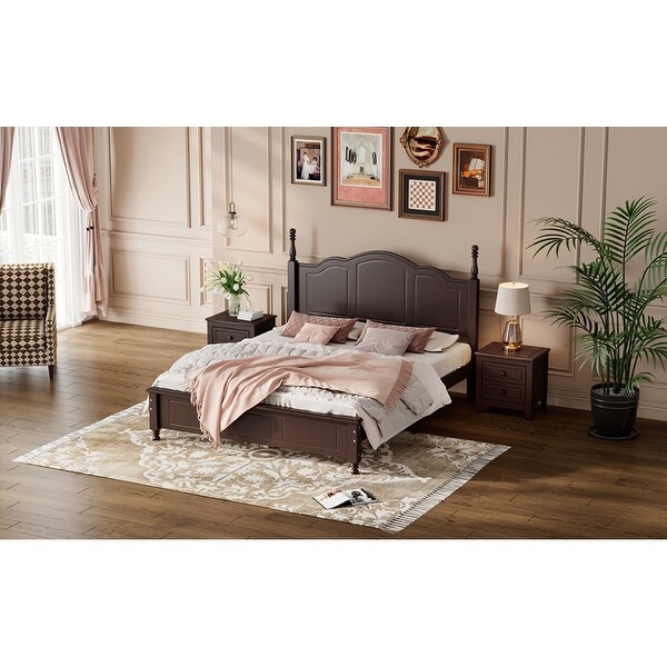 3-Piece Vintage Bedroom Sets, Queen Size Platform Bed and