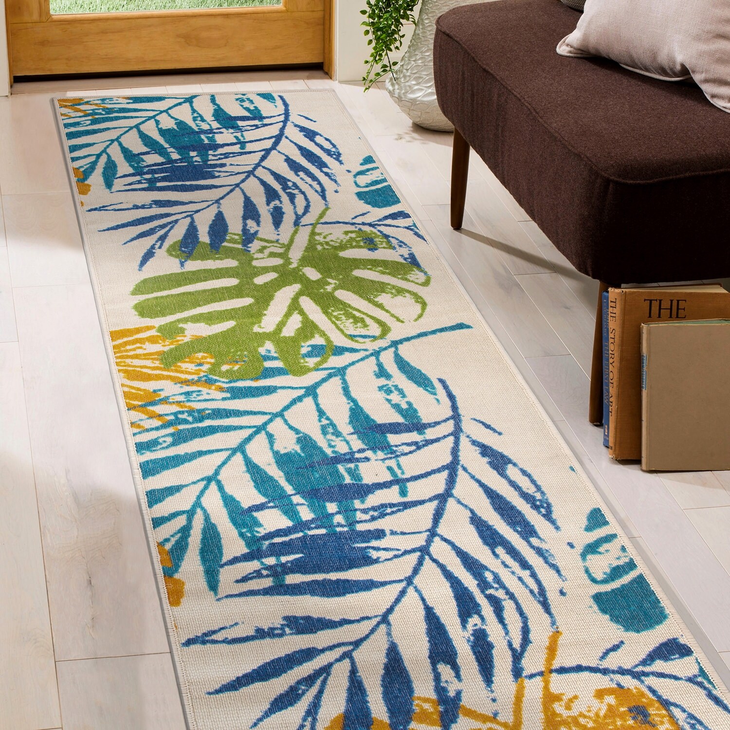 Modern Floral Leaves Flatweave Indoor/Outdoor Area Rug - Overstock