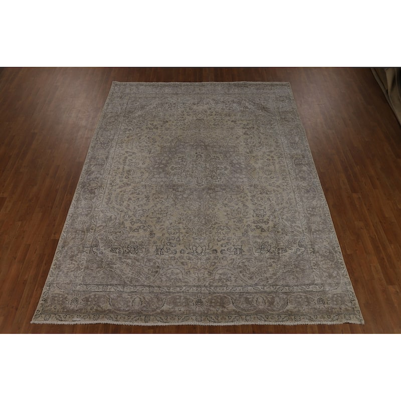 Distressed Tabriz Persian Vintage Rug Hand-Knotted Wool Carpet - 8'4" x 10'10"