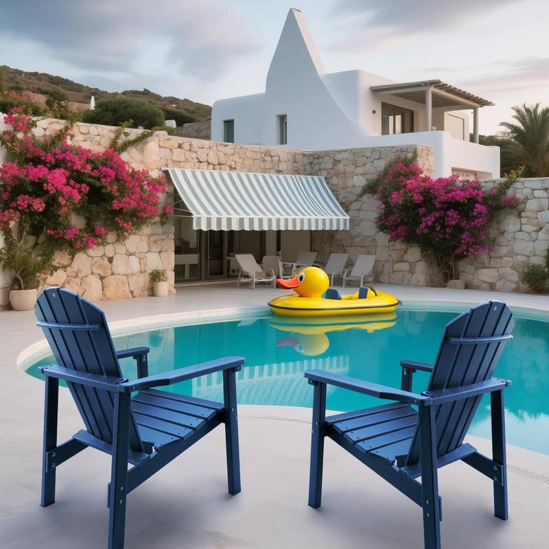 All Weather HDPE Stackable Adirondack Chair,Space-Saving Outdoor Patio Chair - Navy Blue-2pack