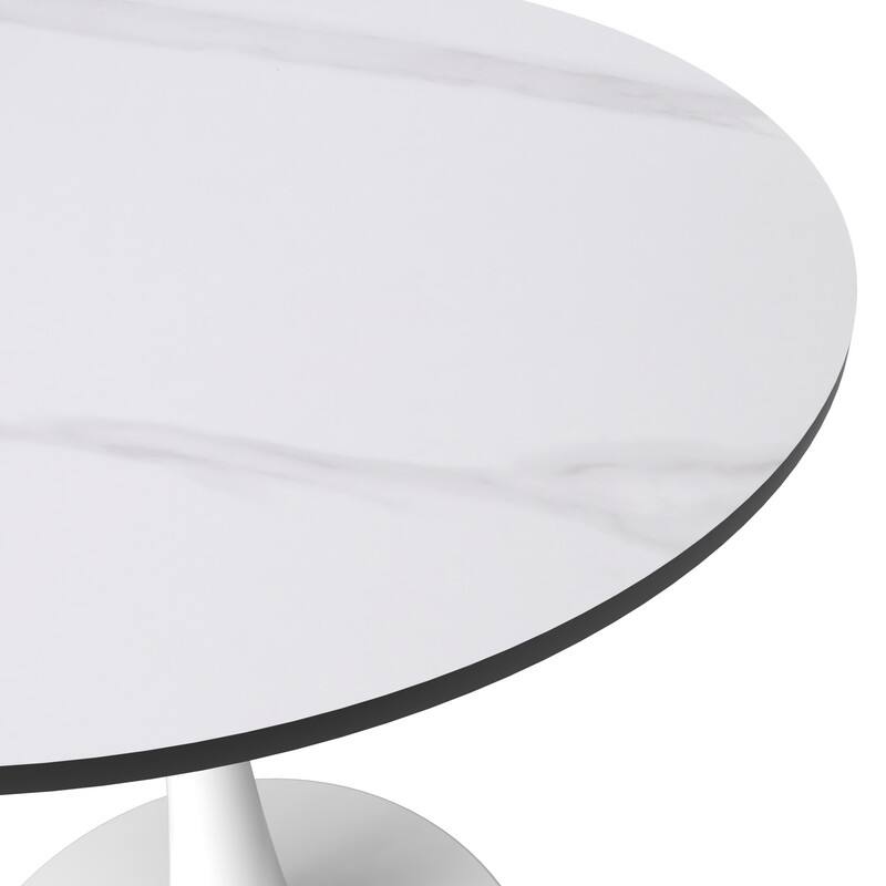 Bristol Modern Round Pedestal Dining Table with Scratch-Resistant Sintered Stone Top and Steel Base, Seats of 2-4