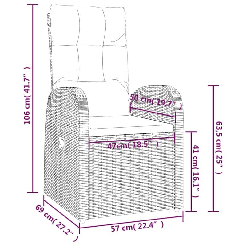 vidaXL Patio Dining Set with Cushions Outdoor Furniture Black Poly Rattan - 35.4 x 94.5 x 29.5