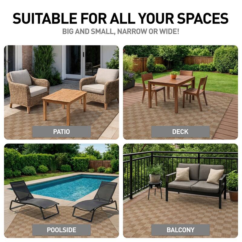 World Rug Gallery Checkered Indoor/Outdoor Flat Woven Area Rug