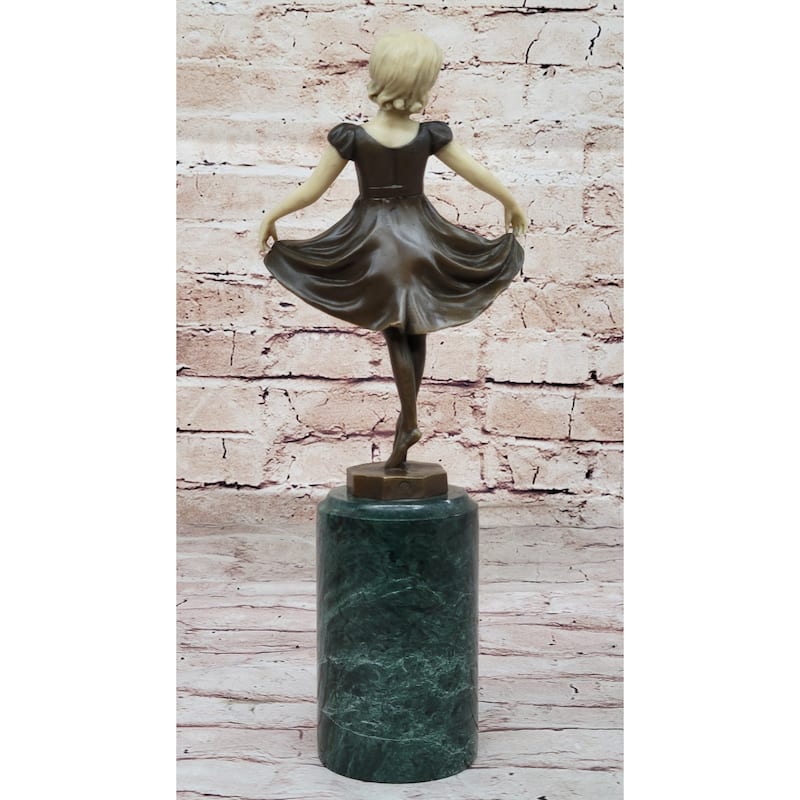 Little Girl Dancer Doing A Curtsy - Bronze Sculpture W/ Resin Arms Head Handmade Art