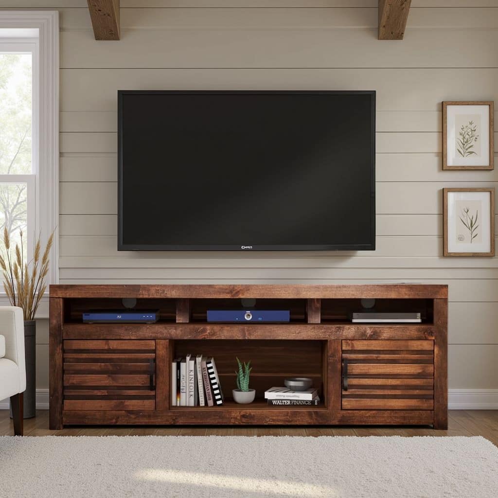 Bridgevine Home Sausalito 72 inch TV Stand Console for TVs up to 85 inches, No Assembly Required, Whiskey Finish