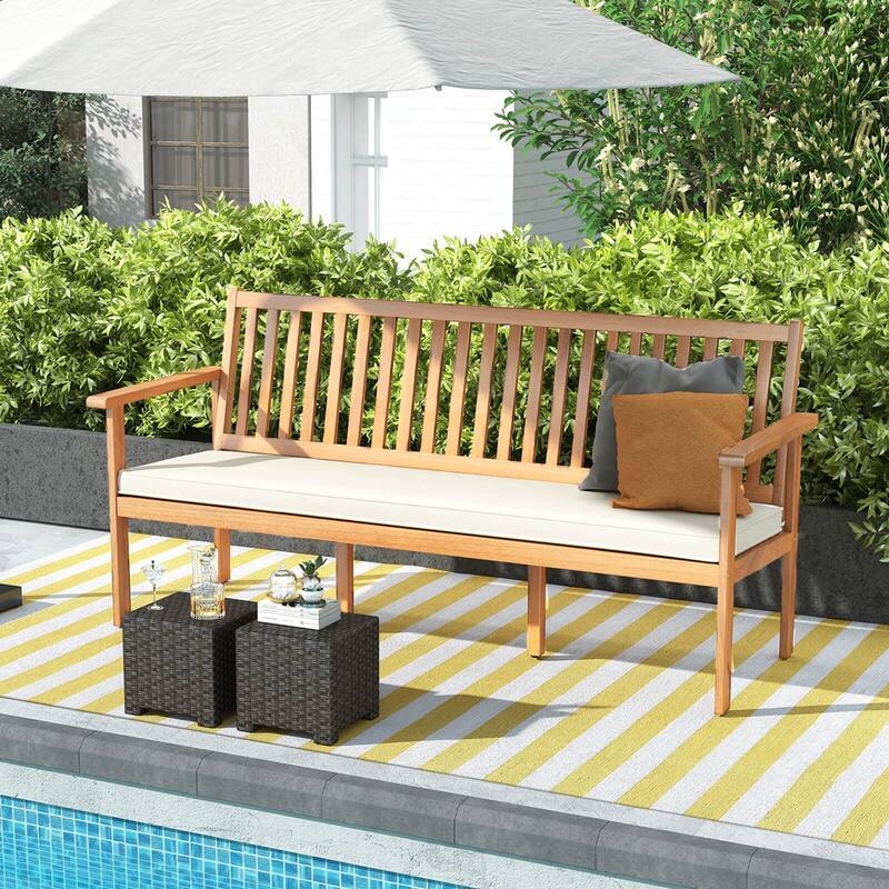 64'' Outdoor Bench Acacia Wood Patio Bench w/Slatted Backrest