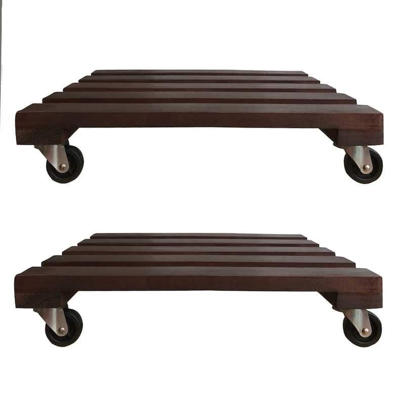 DreamPatio Acacia Plant Caddy (Pack of 2) - Square 13.8" x 3" 2pcs