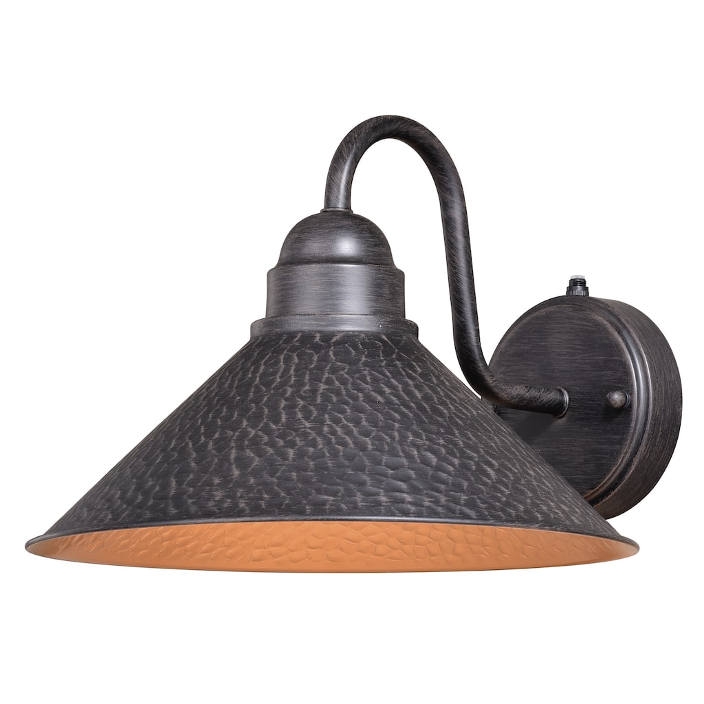 VAXCEL Outland 1-Light Aged Iron Dusk to Dawn Sensor Farmhouse Outdoor Wall Sconce, Gooseneck Metal Shade, Dark Sky Compliant