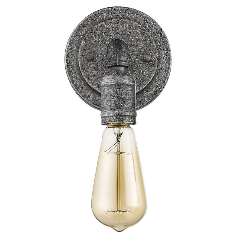 Rustic Textured Grey Wall Sconce with Exposed Bulb and Flush Mount Steel Light Damp Location Rated - 6.25" H x 5.25" W x 5" D