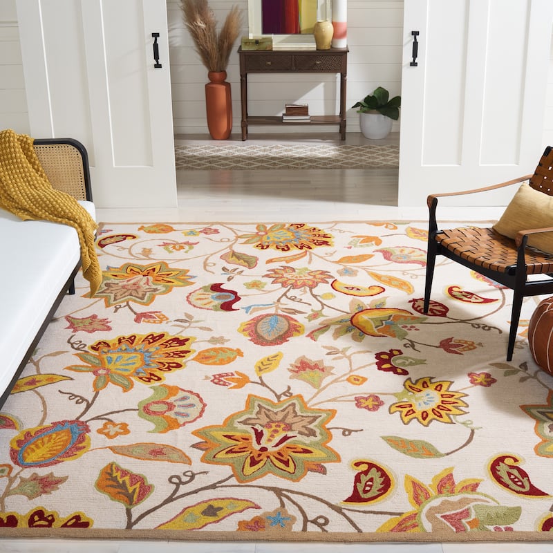SAFAVIEH Handmade Four Seasons Baldina Floral Rug - 8' x 10' - Ivory/Yellow