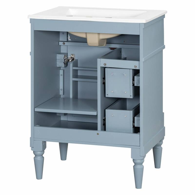 36" Bathroom Vanity with Sink, Freestanding Bathroom Cabinet with Ceramic Basin, Flip Drawer