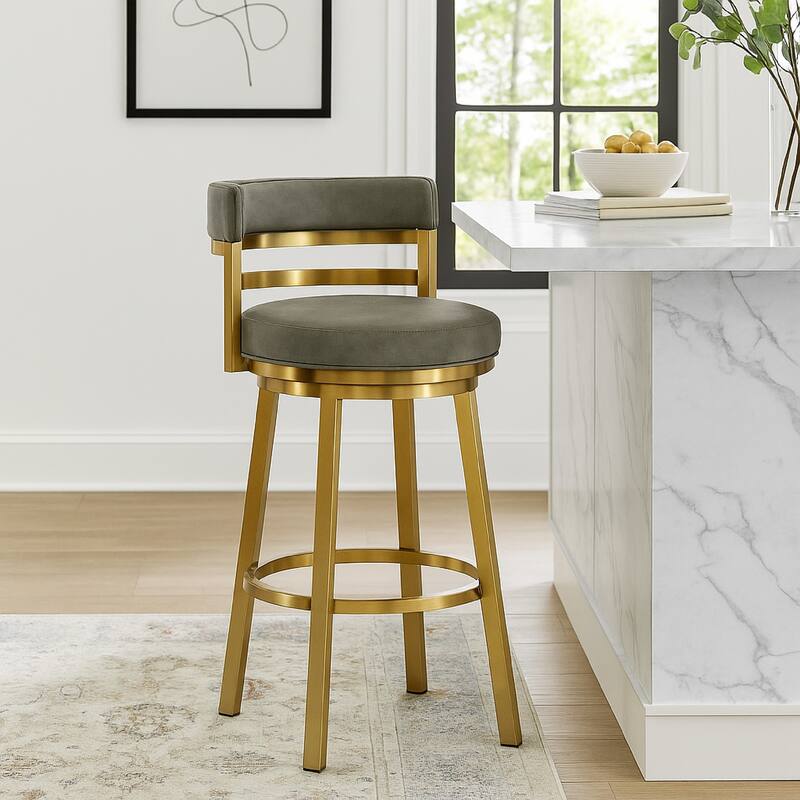 Maxi Swivel Barstool Chair, Gold Stainless Steel, Gray Faux Leather