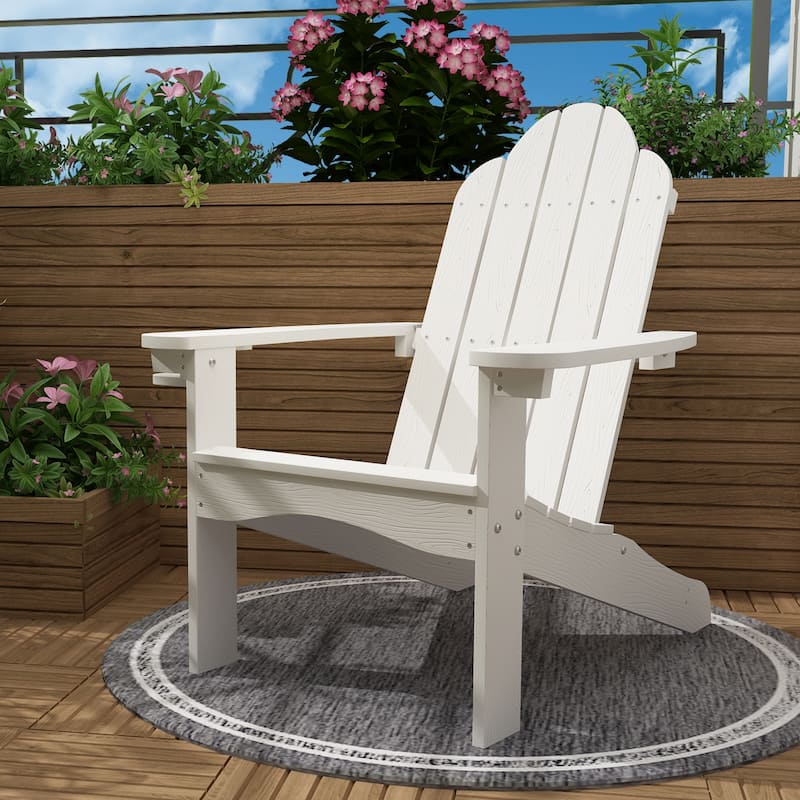 LUE BONA Outdoor Plastic Poly Weather Resistant Patio Adirondack Chair 1-Pack - 35"D x 30"W x 36.2"H - White