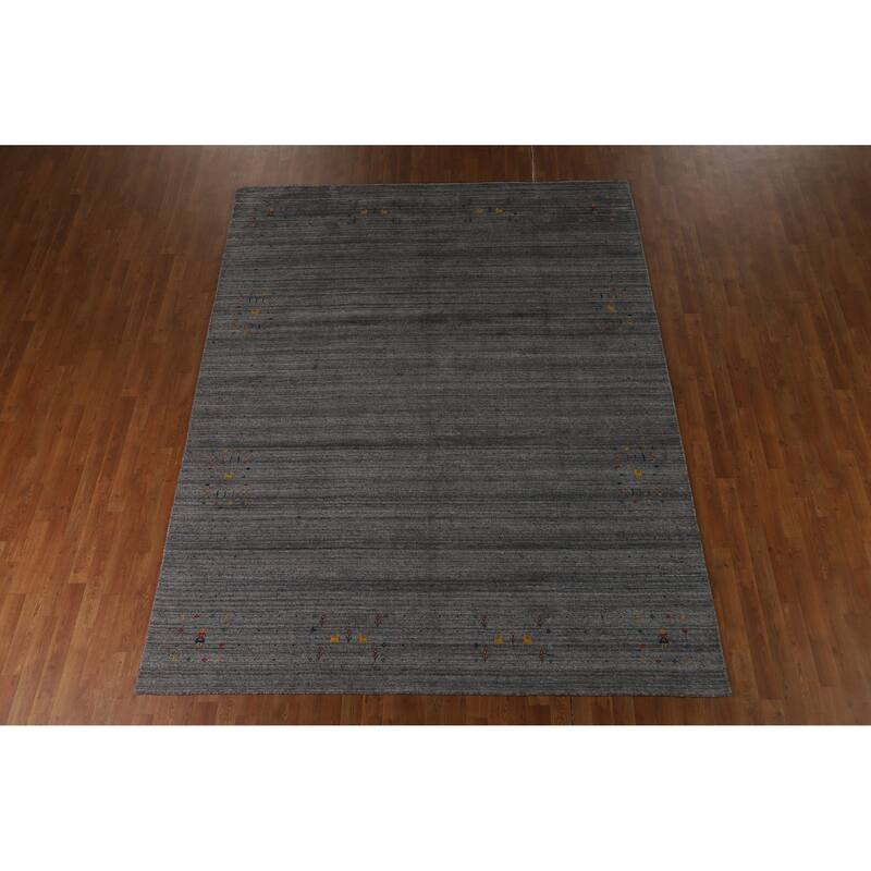 Hand Knotted Oriental 100% Wool Carpet Tribal Tribal Greys & Charcoal Gabbeh Area Rug - 9' 11'' X 7' 10''
