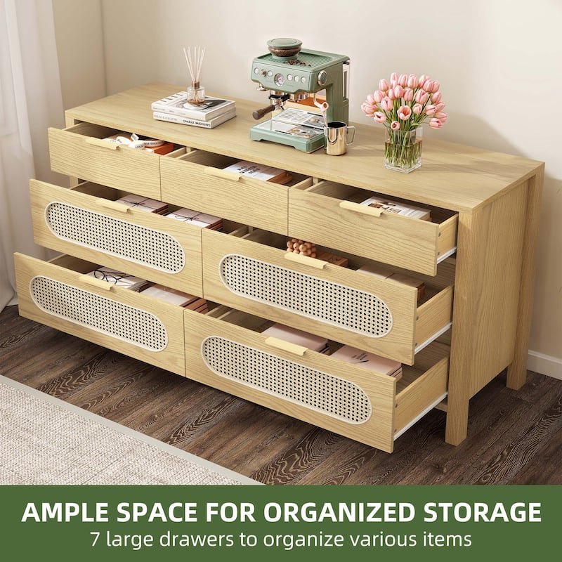 Rattan 7 Drawer Dressers Storage Cabinet Chest Of Drawer