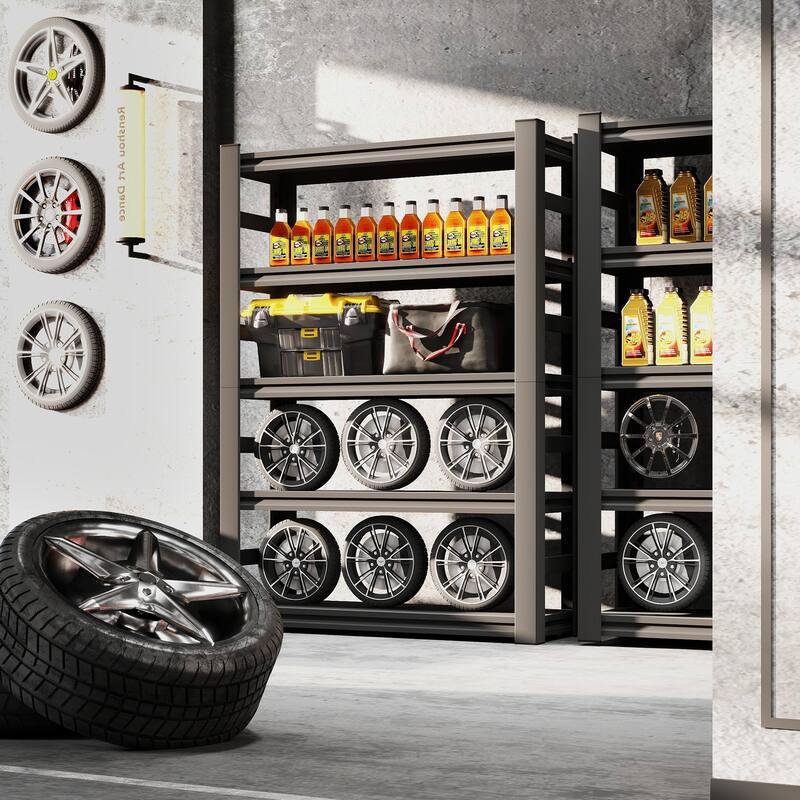 87 "H heavy-duty storage rack, five layer adjustable metal shelf, suitable for tool rooms, garages, supermarkets, etc., black, r