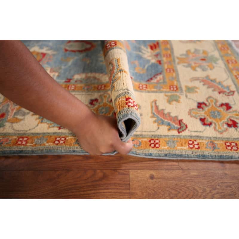 Light Blue Kazak Area Rug Handmade Oriental Wool Carpet - 4'0" x 5'11"