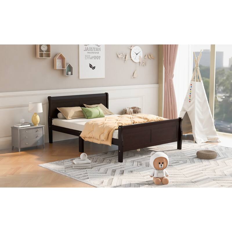Espresso Classic Pine Wood Platform Bed, Queen