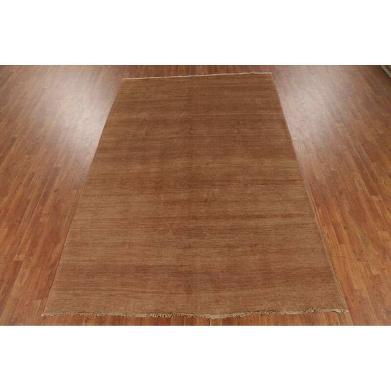 Light Brown Modern Gabbeh Oriental Area Rug Hand-Knotted Wool Carpet - 6'7" x 9'10"