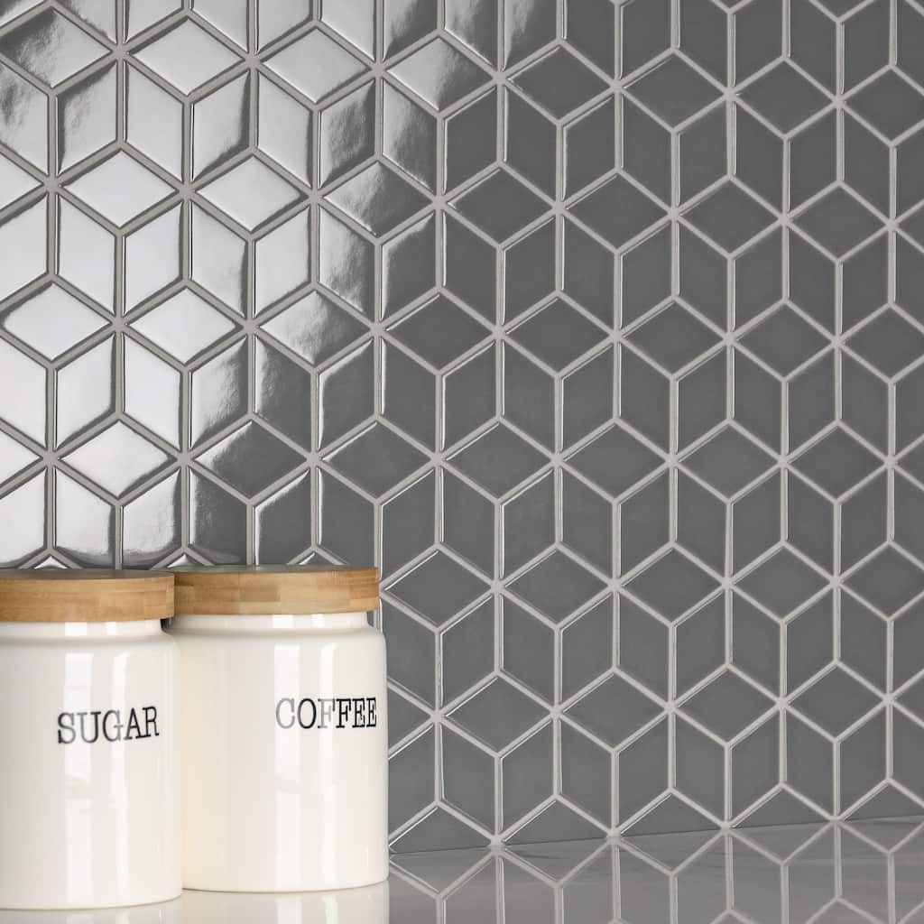 Merola Tile Metro Rhombus Glossy Grey 10-1/2" x 12-1/8" Porcelain Floor and Wall Tile