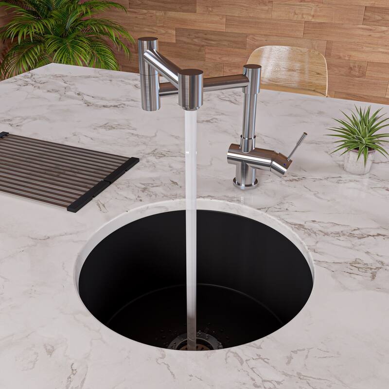 Black Matte Round 18" x 18" Undermount / Drop In Fireclay Prep Sink