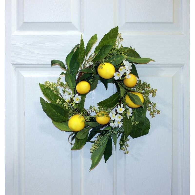 17" Lemon, Green Leaves and White Flowers Wreath - 17