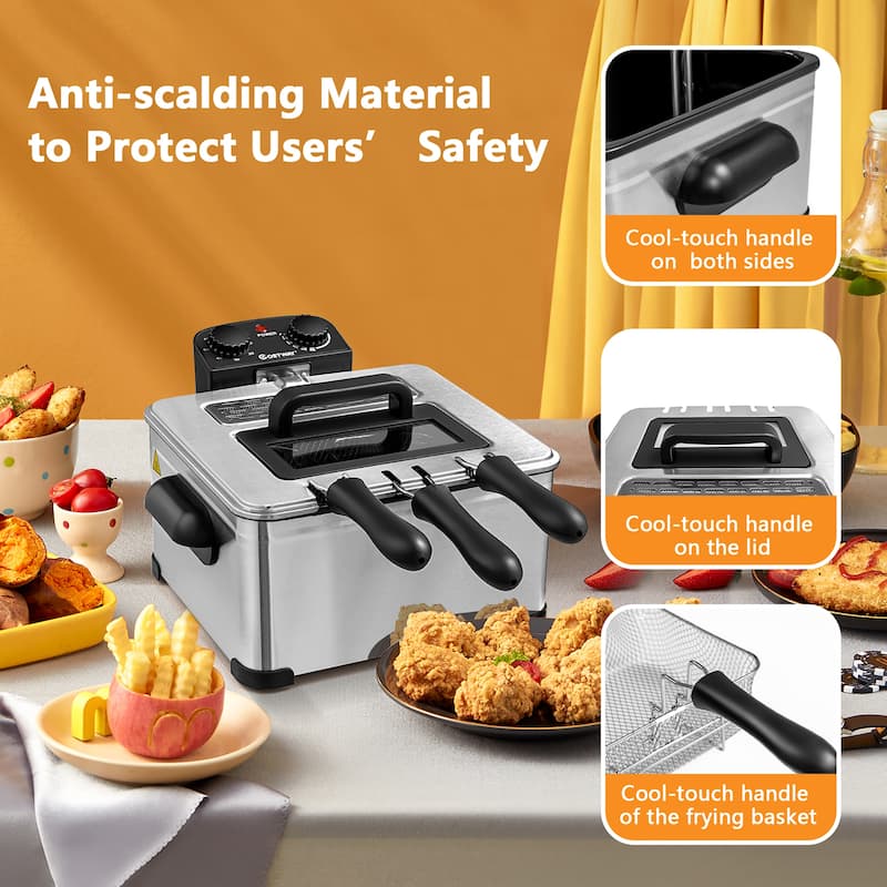 Electric Fryer 5.3 QT/21-Cup Stainless Steel 1700W w/ Triple Basket