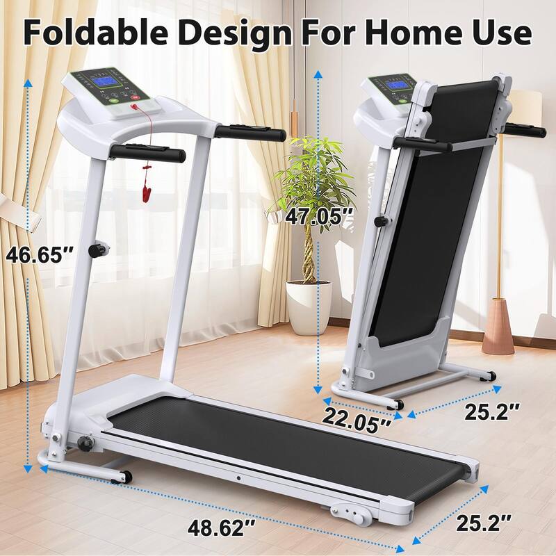 Folding Electric Treadmill w12 Programs, 3 Incline, Heart Rate Monitor, Bluetooth, Jogging Treadmill Compact Running Machine