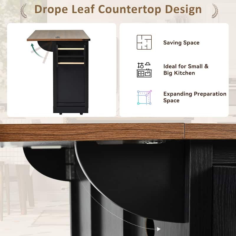 53.7 Farmhouse Kitchen Island with Power Outlets and 2 Sliding Barn Doors