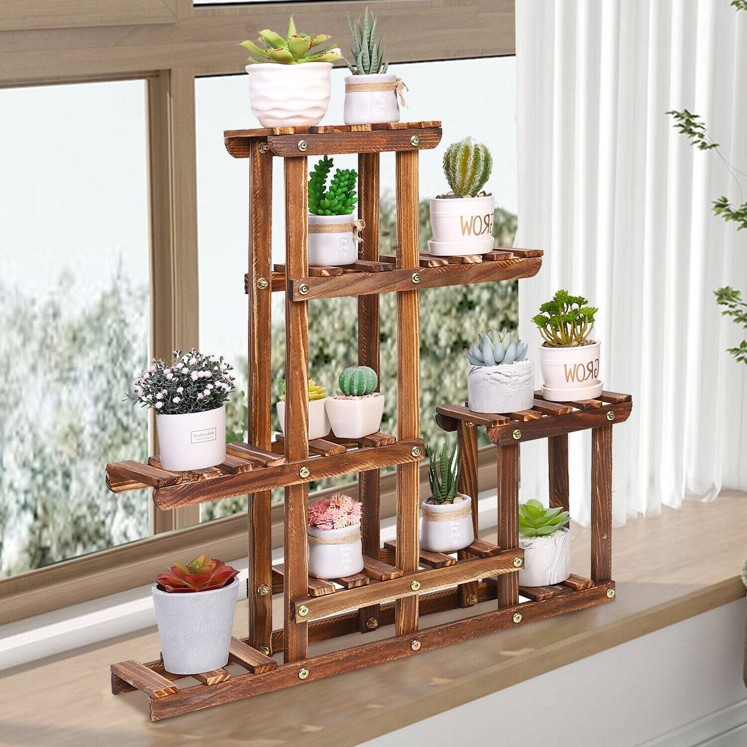 6 Tiered Succulent Plant Stand Pine Wood Window Shelf for Small Flower