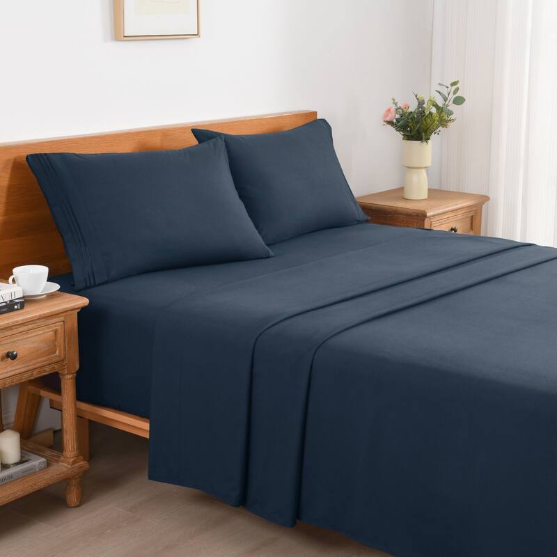 3/4 Pcs Soft Solid & Embroidery Bed Sheets Set