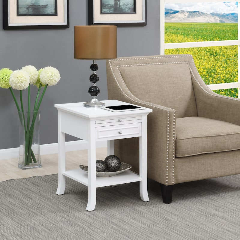 Convenience Concepts American Heritage Logan 1 Drawer End Table with Pull-Out Shelf - White