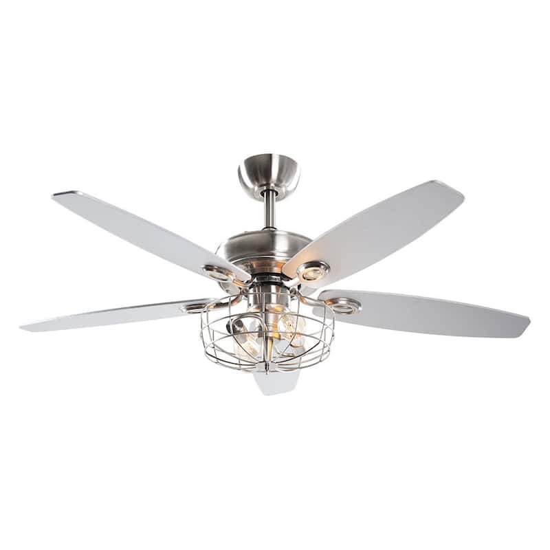 Industrial 5-Blade Brushed Nickel Caged Ceiling Fan with Remote - 52 Inches