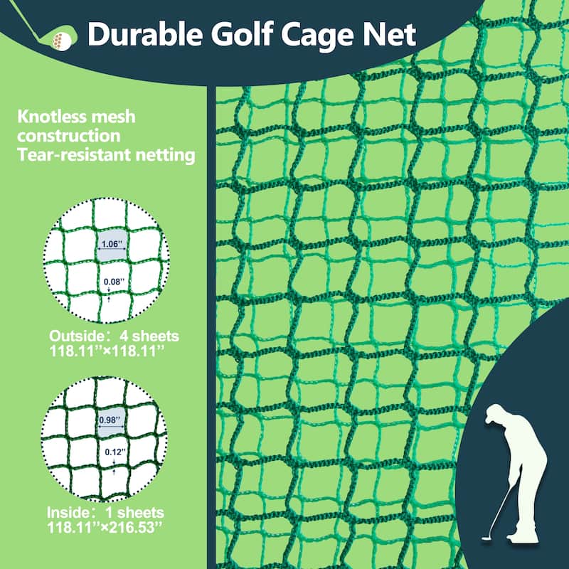 10'x10'x10' Golf Practice Cage - Metal Frame Hitting Net for Backyard or Indoor Simulator Use - 118.11"L x 118.11"W x 118.11"H