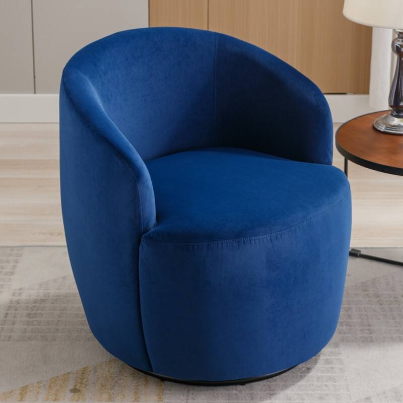 Velvet Fabric Swivel Accent Barrel Chair With Powder Coating Metal Ring