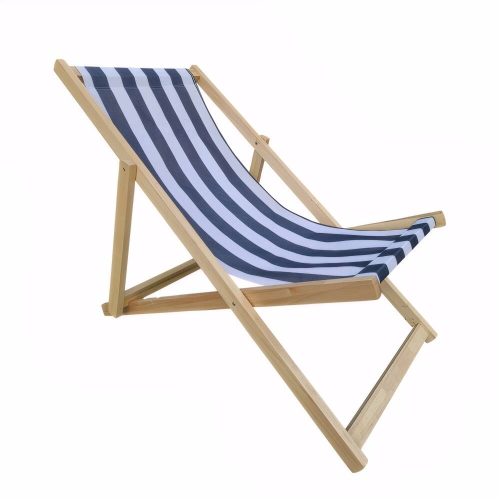 Outdoor Populus Wood Sling Chair Adjustable Backrest Durable Fabric Beach Patio Garden - 24” (W) x 40” (L) x 34” (H)
