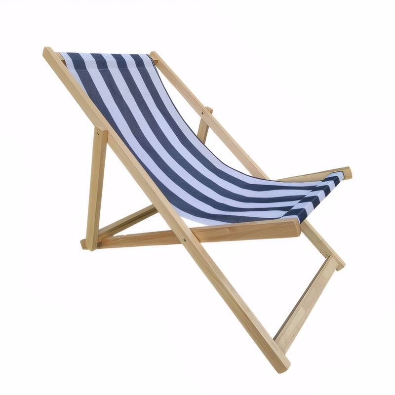 Outdoor Populus Wood Sling Chair Adjustable Backrest Durable Fabric Beach Patio Garden - 24” (W) x 40” (L) x 34” (H)