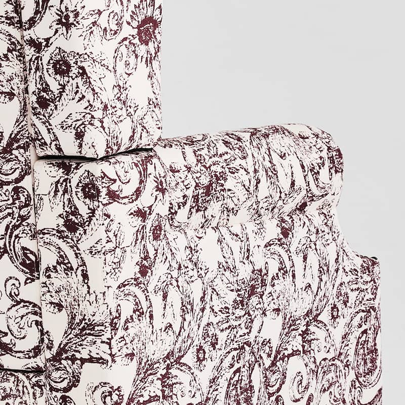 Traditional Floral Patterned Wingback Armchair with Nailhead Trim