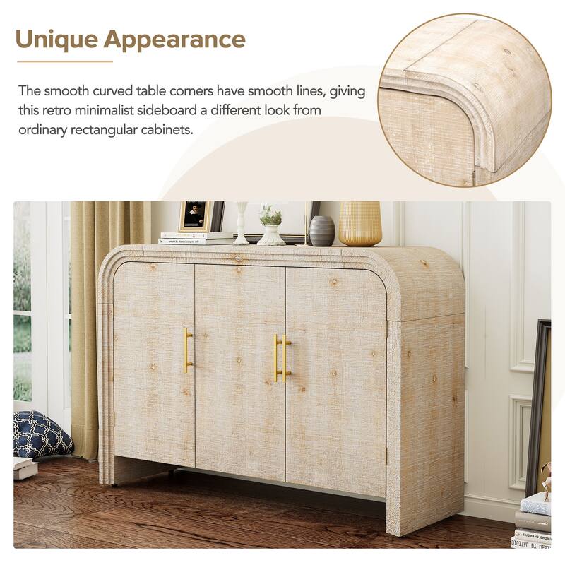 Curved Sideboard Console Table Adjustable Shelves Storage Cabinet