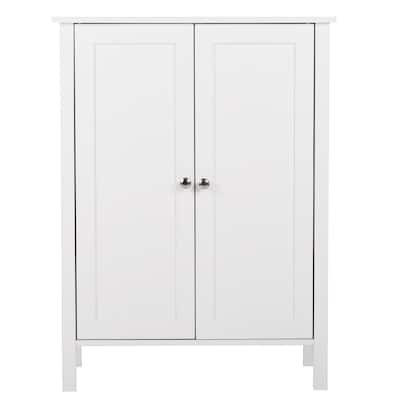 White Double Doors Adjustable Freestanding Bathroom Cabinet - 23.62" x 11.81" x 31.50"