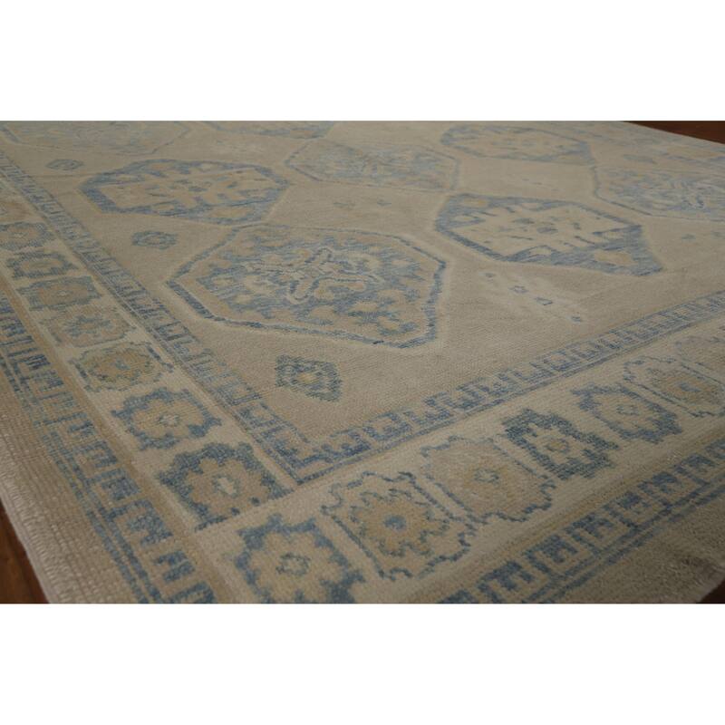 Hand Knotted Oriental 100% Wool Carpet Transitional All-Over Beige & Ivories Oushak Area Rug - 10' 6'' X 8' 2''