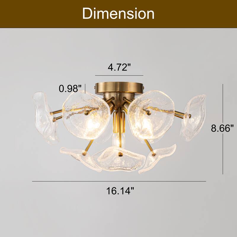 Starsky 5-Light Flush Mount Chandelier with Hand-Blown Flower Glass Shades, Art Deco/Mid-Century Style