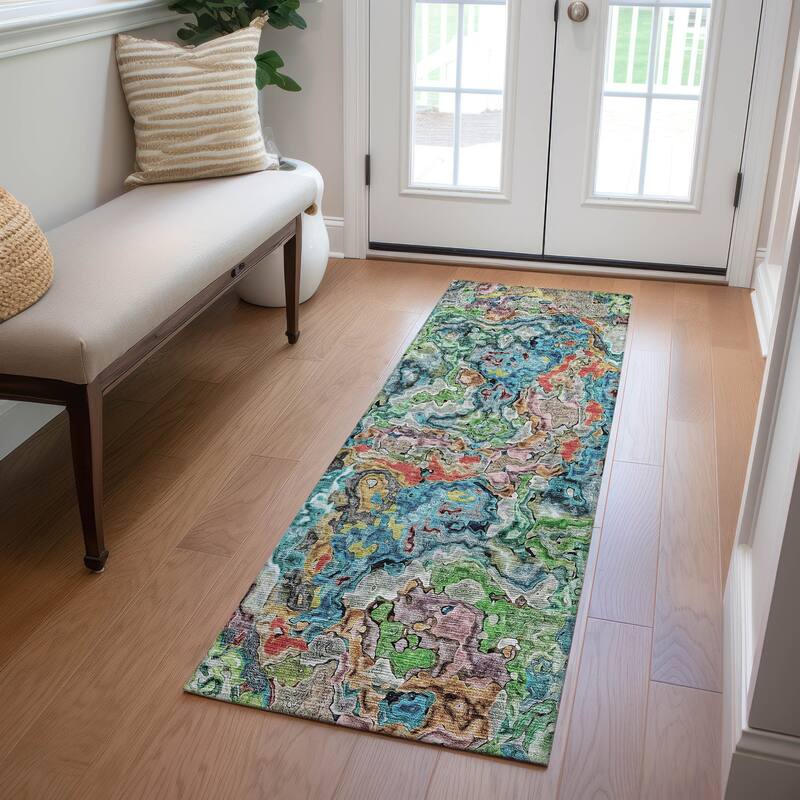 Machine Washable Indoor/ Outdoor Chantille Abstract Modern Rug