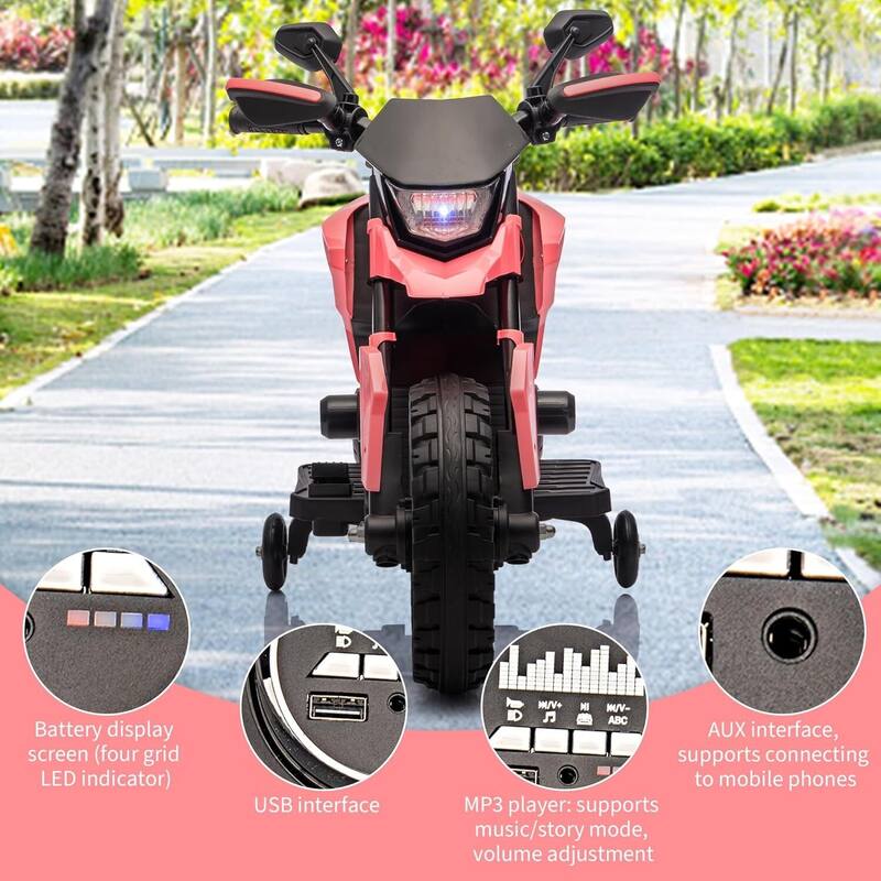6v Motorcycle for Kids, Ride on Motorcycle with Traning Wheels for Best Kids Gift, Black