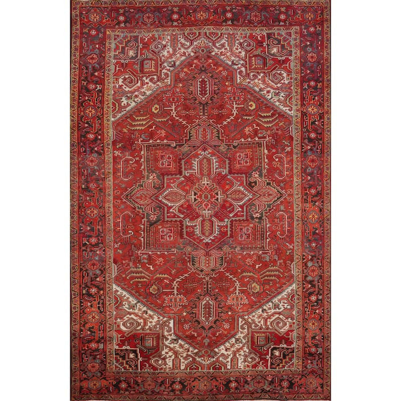 Hand Knotted Oriental 100% Wool Carpet Traditional Medallion Red Heriz Area Rug - 11' 2'' X 8' 4''