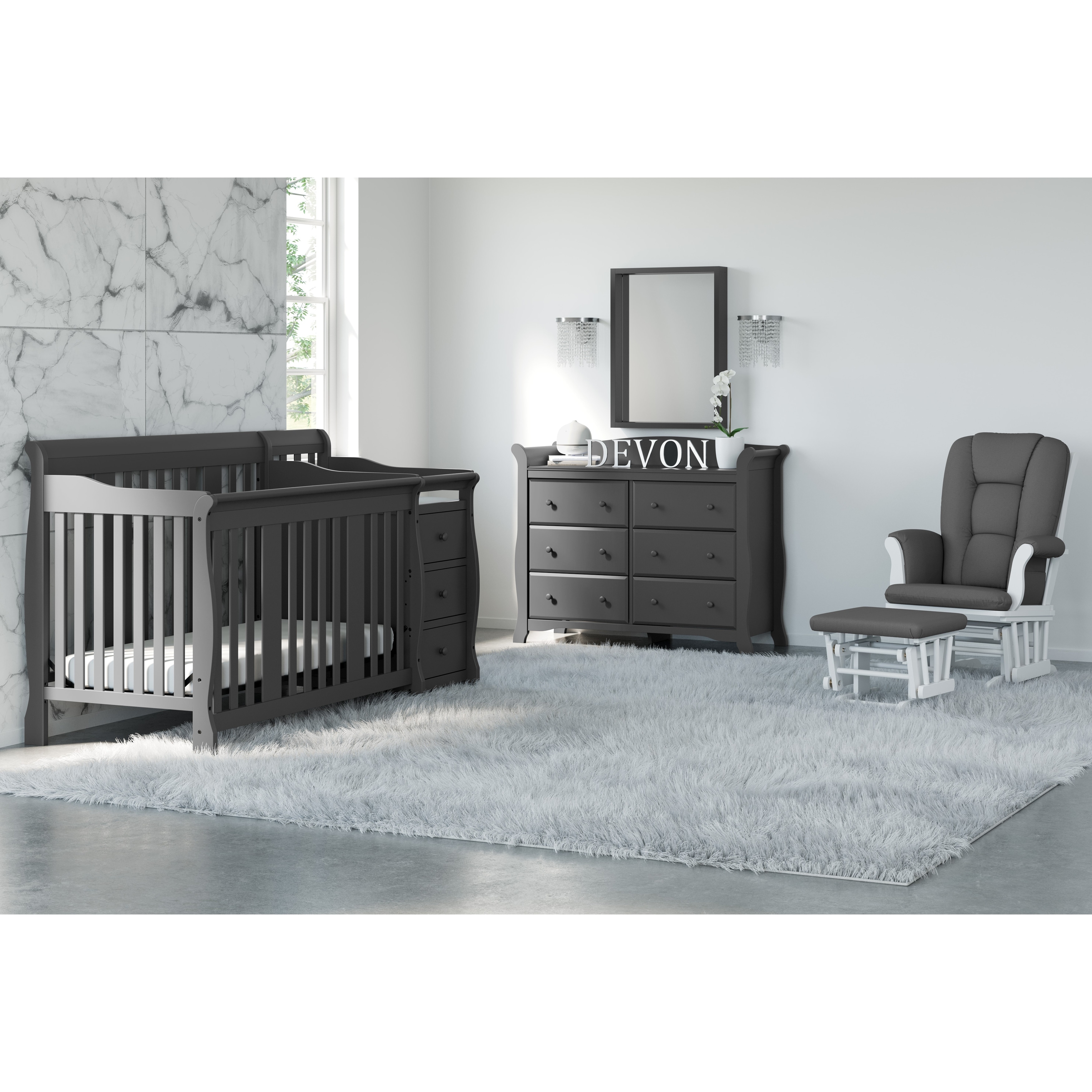 Portofino 4-in-1 Convertible Crib and Changer, Gray Bed Bath