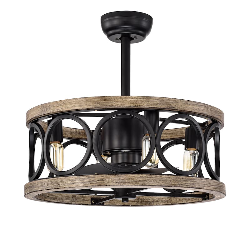Catrin Wood Grain Ceiling Fan 21-Inch 4-Light Open Metal Drum Shade (Includes Remote)