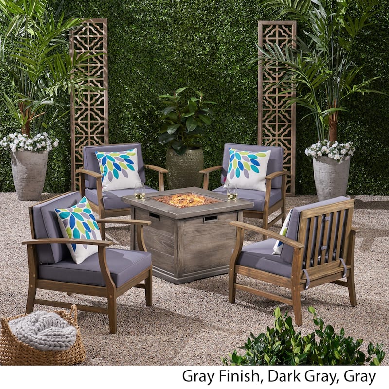 Havana Outdoor 4-seater Wood Chat Set with Fire Table by Christopher Knight Home