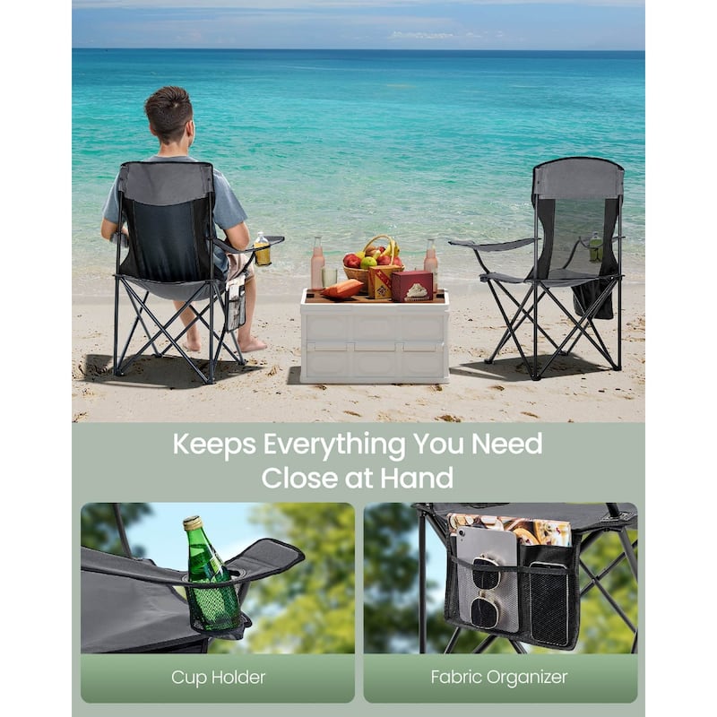 Set of 2 Foldable Camping Chairs with Mesh Back and Cup Holder Include Carry Bag for Outdoor Use - 20.3"D x 34"W x 38.2"H